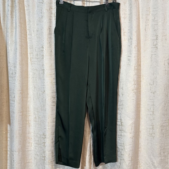 Jason Wu Pants - Jason Wu Satin Pleated Trousers Womens L Forest Green Good Elastic Back WV7489